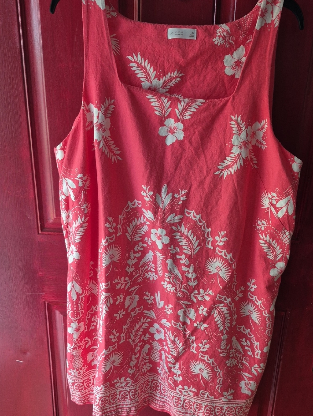LC Lauren Conrad Coral Midi Dress with White Floral Print